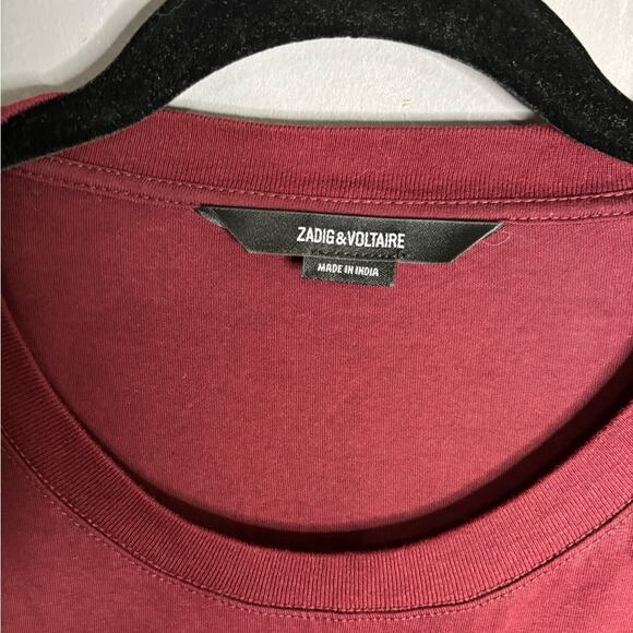 Men’s Zadig & Voltaire Ted Skull Block Maroon Short Sleeve T Shirt Size Medium - Picture 4 of 4